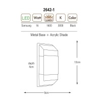 2642-1 ZCAN AYDINLATMA 16W LEDL DUVAR APL SYAH GVDE 3000K SARI IIK