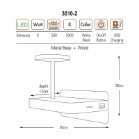 ZCAN AYDINLATMA 3010 SERS 6W LEDL ANAHTARLI USB GRL APKALI DUVAR APL BEYAZ GVDE 3000K SARI IIK (3010-2,01)