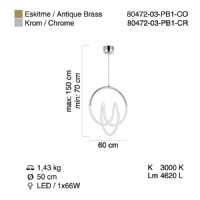 LUCEA 80472-03-PB1-CR INTENSA 50 LIK LEDLI KROM SARKIT 66W 3000K