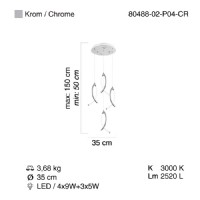 LUCEA 80488-02-P04-CR SAVANA 4 LU LEDLI SARKIT 32W+15W 3000K