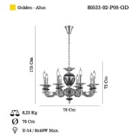 LUCEA 80533-02-P08-GD OLVERA 8 LI ALTIN AVIZE 8XE14