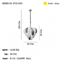 LUCEA 80585-01-P12-GD ARTMOON 12 LI ALTIN AVIZE 12XE14