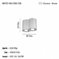 LUCEA 80737-02-C02-CR NETTO KROM YUV. IKILI PLAFONYER 2XGU10