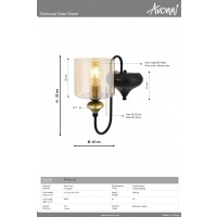 AVONNI AP-4161-1E Eskitme Kaplama Aplik, E27, Metal, Cam, 14x18cm