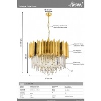 AVONNI AV-1706-S55 Sar Kaplama Modern Avize, E27, Metal, Cam, Kristal, 55cm