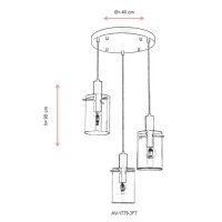 AVONNI AV-1779-3FT Siyah Boyal Modern Avize, E27, Metal, Cam, 40cm