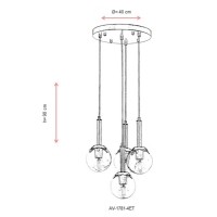 AVONNI AV-1781-4ET Eskitme Kaplama Modern Avize, E27, Metal, Cam, 40cm