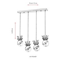 AVONNI AV-1783-4EY Eskitme Kaplama Modern Avize, E27, Metal, Cam, 70x13cm