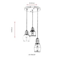 AVONNI AV-1784-3ET Eskitme Kaplama Modern Avize, E27, Metal, Cam, 40cm