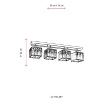 AVONNI AV-1795-4EY Eskitme Kaplama Modern Avize, E27, Metal, Kristal, 80x15cm