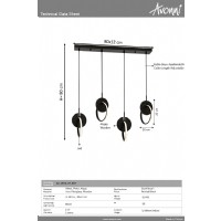 AVONN AV-1874-4Y-BSY Siyah Boyal Modern Avize LED Metal Ahap Pleksi 80x12cm