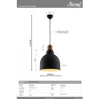 AVONNI AV-4100-A2-BSY-30 Siyah Boyal Sarkt, E27, Metal, Ahap, 30cm