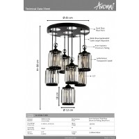 AVONNI AV-4318-7T-BSY Siyah Boyal Modern Avize E27 Metal Kristal 45cm